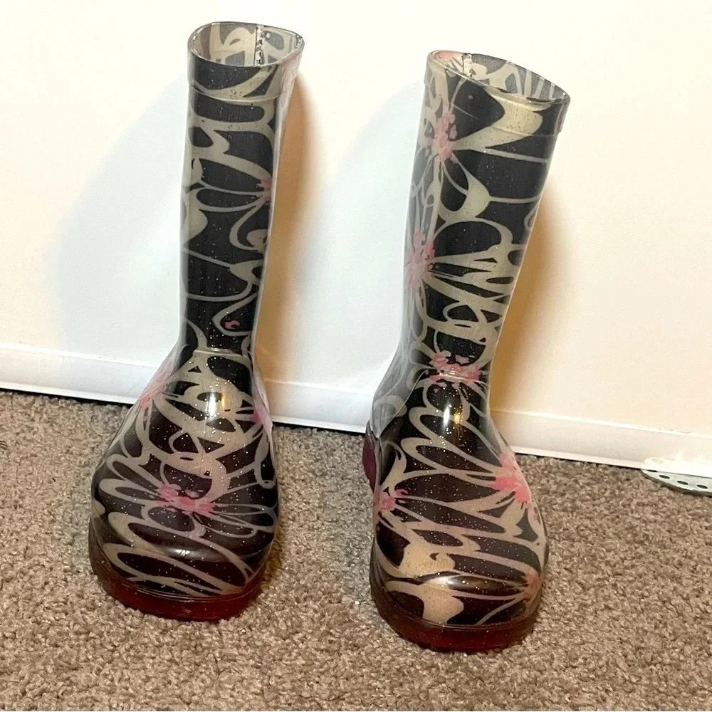 Firebugs By Mia Girl Purple Floral Rain Boots Size 13
